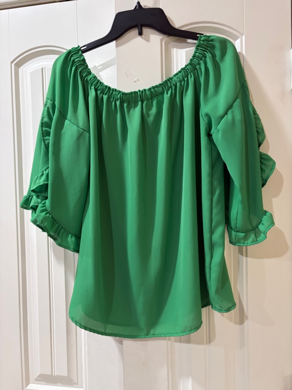 Women's Green Off-Shoulder Ruffle Sleeve Blouse
